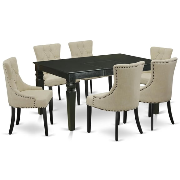East West Furniture Weston 7-piece Wood Dining Set in Black/Light Beige