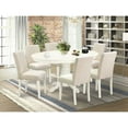 thumbnail image 1 of East West Furniture Avon 7-piece Wood Dining Set with Fabric Seat in White, 1 of 5