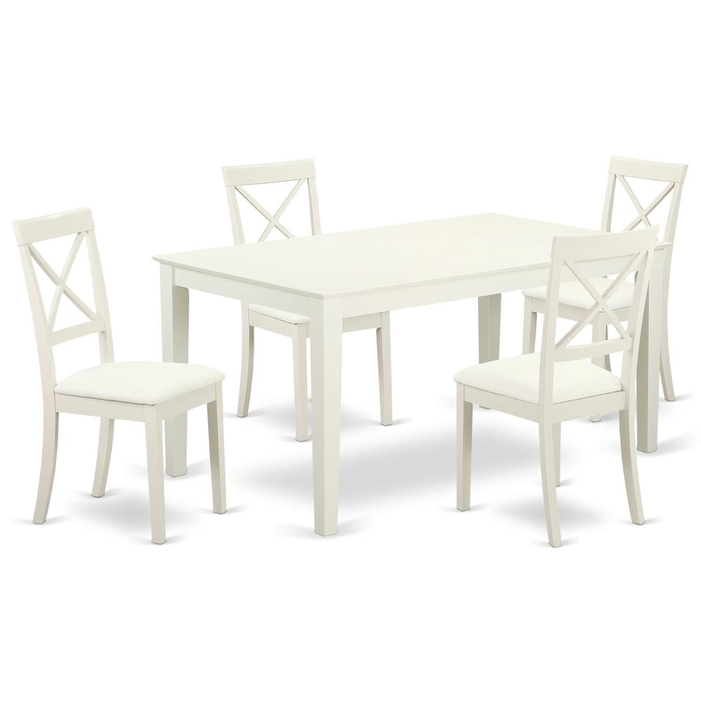 East West Furniture Capri 5-piece Wood Dining Table Set in Linen White ...