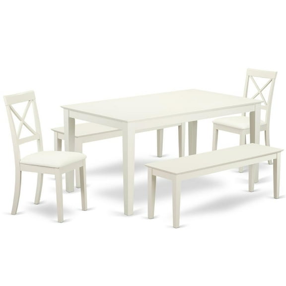 East West Furniture Capri 5-piece Wood Dining Set with Leather Seat in White
