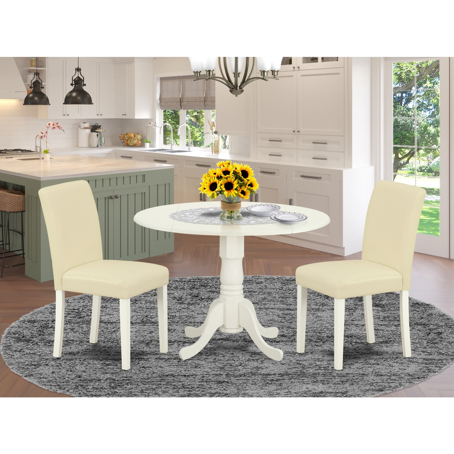 East West Furniture Dining Room Set Linen White, DLAB3-LWH-64 - image 1 of 5