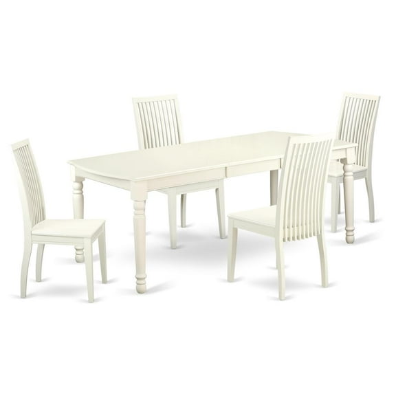 East West Furniture Dover 5-piece Wood Kitchen Table Set in Linen White