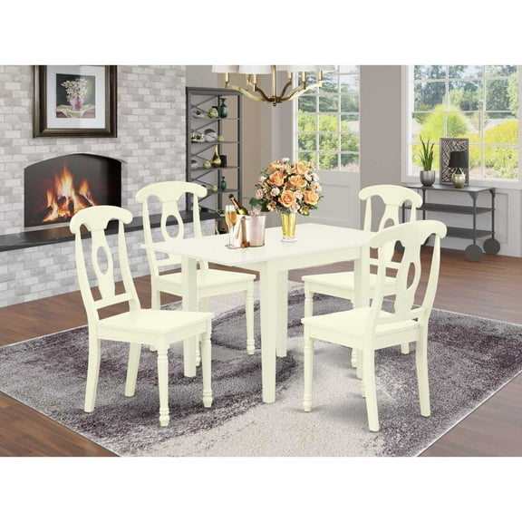 East West Furniture Norden 5-piece Wood Dining Set with Napoleon Back in White