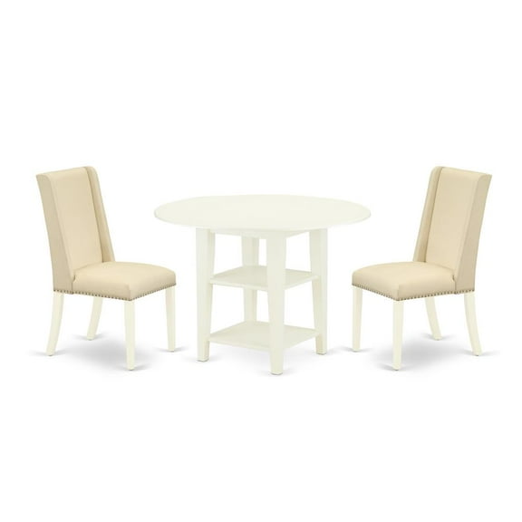 East West Furniture Sudbury 3-piece Wood Dining Set in Linen White