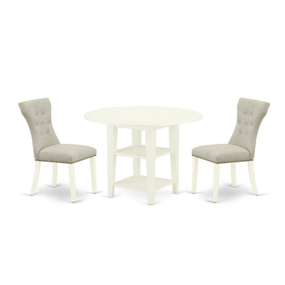 East West Furniture Sudbury 3-piece Wood Dining Set in Linen White/Doeskin