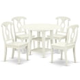 thumbnail image 1 of Round Dining Set - 42" Table & 4 Chairs - Mid-Century Modern - Linen White-Color:Linen White,Material:Asian Hardwood, 1 of 6