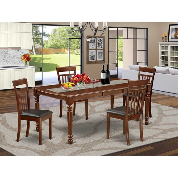 DOCA5-MAH-LC 5Pc Rectangular 60/78" Kitchen Table With 18 In Leaf And Four Kitchen Faux Leather Seat Chairs