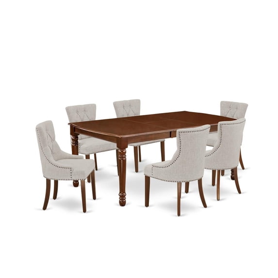 East West Furniture Dover 7-piece Wood Dining Set in Mahogany/Doeskin