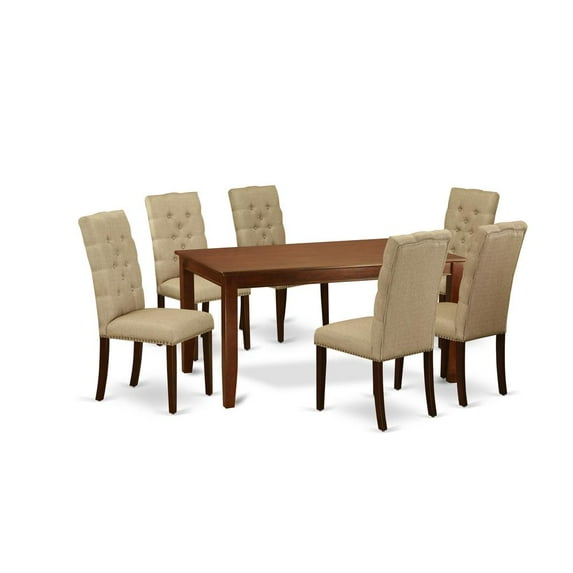 East West Furniture Dining Room Set Mahogany, DUEL7-MAH-16