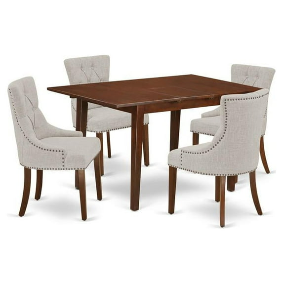 NOFR5-MAH-05 5Pc Dining Set Includes a Rectangle Dinette Table with Butterfly Leaf and Four Parson Chairs with Doeskin Fabric, Mahogany Finish