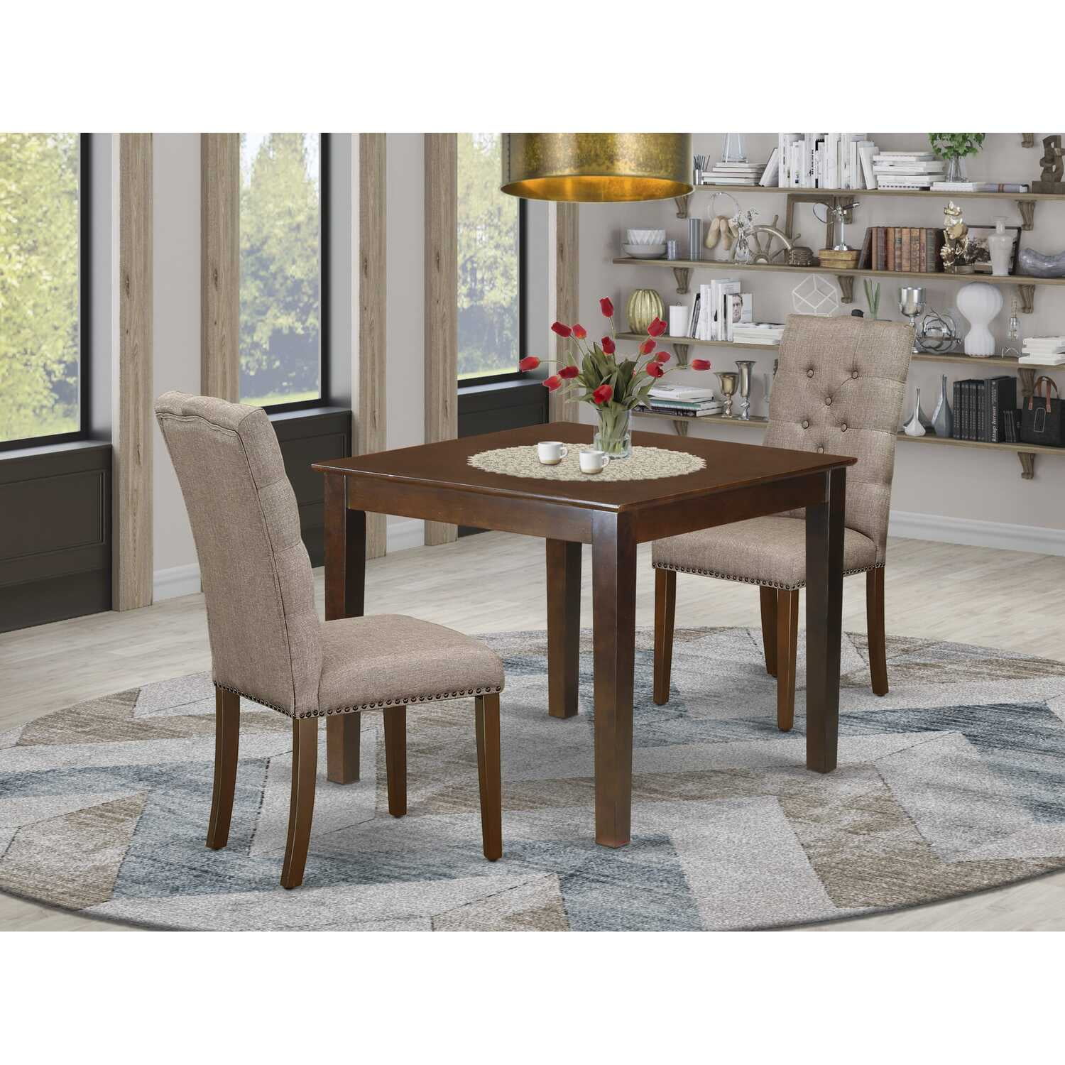 East West Furniture Dining Room Set Mahogany, OXEL3-MAH-16 