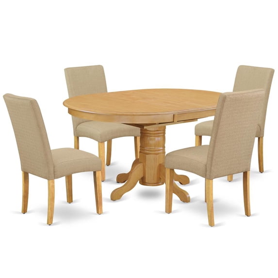 East West Furniture Avon 5-piece Wood Dining Set in Oak/Dark Khaki