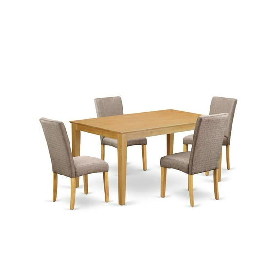 East West Furniture Capri 5-piece Wood Dining Set in Oak/Dark Khaki