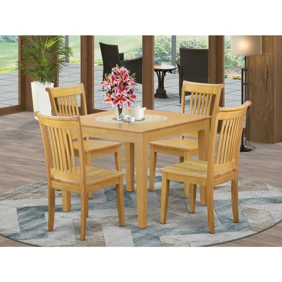 OXPO5-OAK-W 5-Piece Dinette table set - Table and 4 wood seat dining chairs in Oak finish