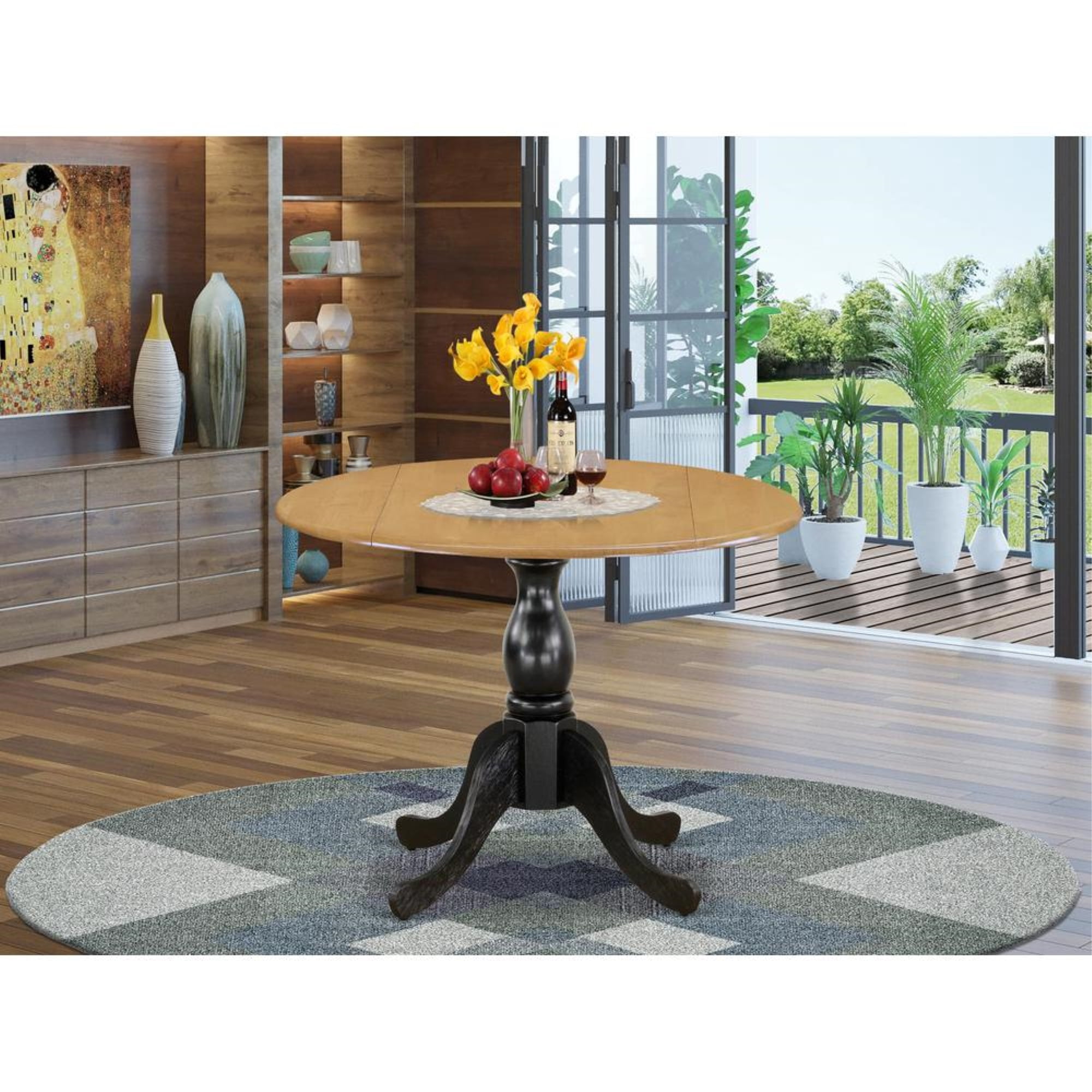 Dublin Oak and Black Round Extendable Solid Wood Dining Table
