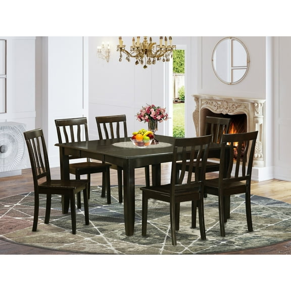 East West Furniture Dining Set Consist of a Square Dining Room Table with Butterfly Leaf and Kitchen Chairs, Cappuccino