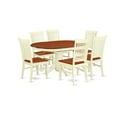 thumbnail image 1 of East West Furniture KEWE7-BMK-W Dining Set with a Dining Table & 6 Wood Seat Dining Chairs, 7 piece - Buttermilk & Cherry, 1 of 9