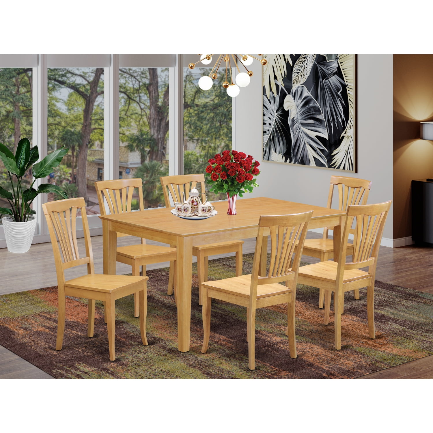 East West Furniture Dining Table & 6 Chairs - Oak - Walmart.com