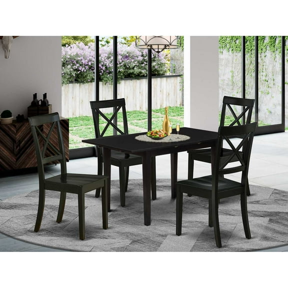 East West Furniture Dining Table- Dining Chairs, NOBO5-BLK-W