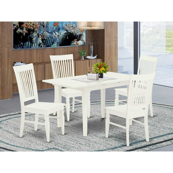 East West Furniture Dining Table- Dining Chairs, NOWE5-WHI-W