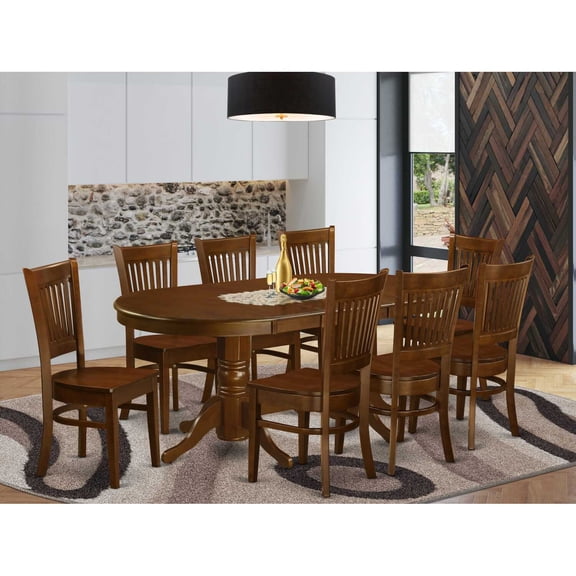 East West Furniture Dining Table Set-Color:Espresso,Number of Items:9-Piece,Seat:Without Cushion