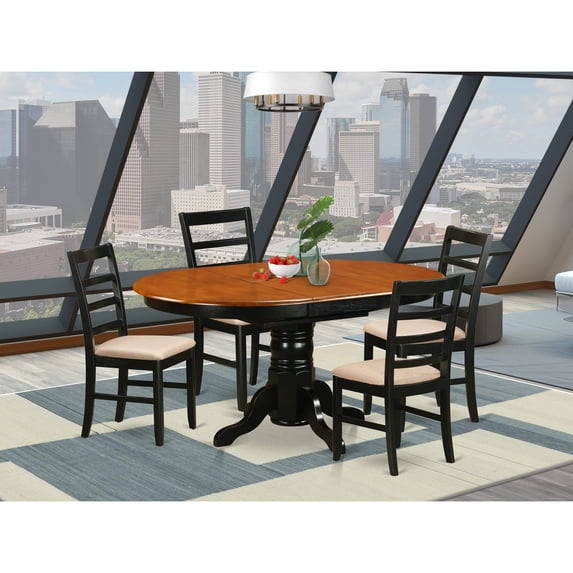 East West Furniture Dining Table Set Includes an Oval Kitchen Table and 4 Dining Chairs, Black & Cherry(Seat Type Options) Black Microfiber
