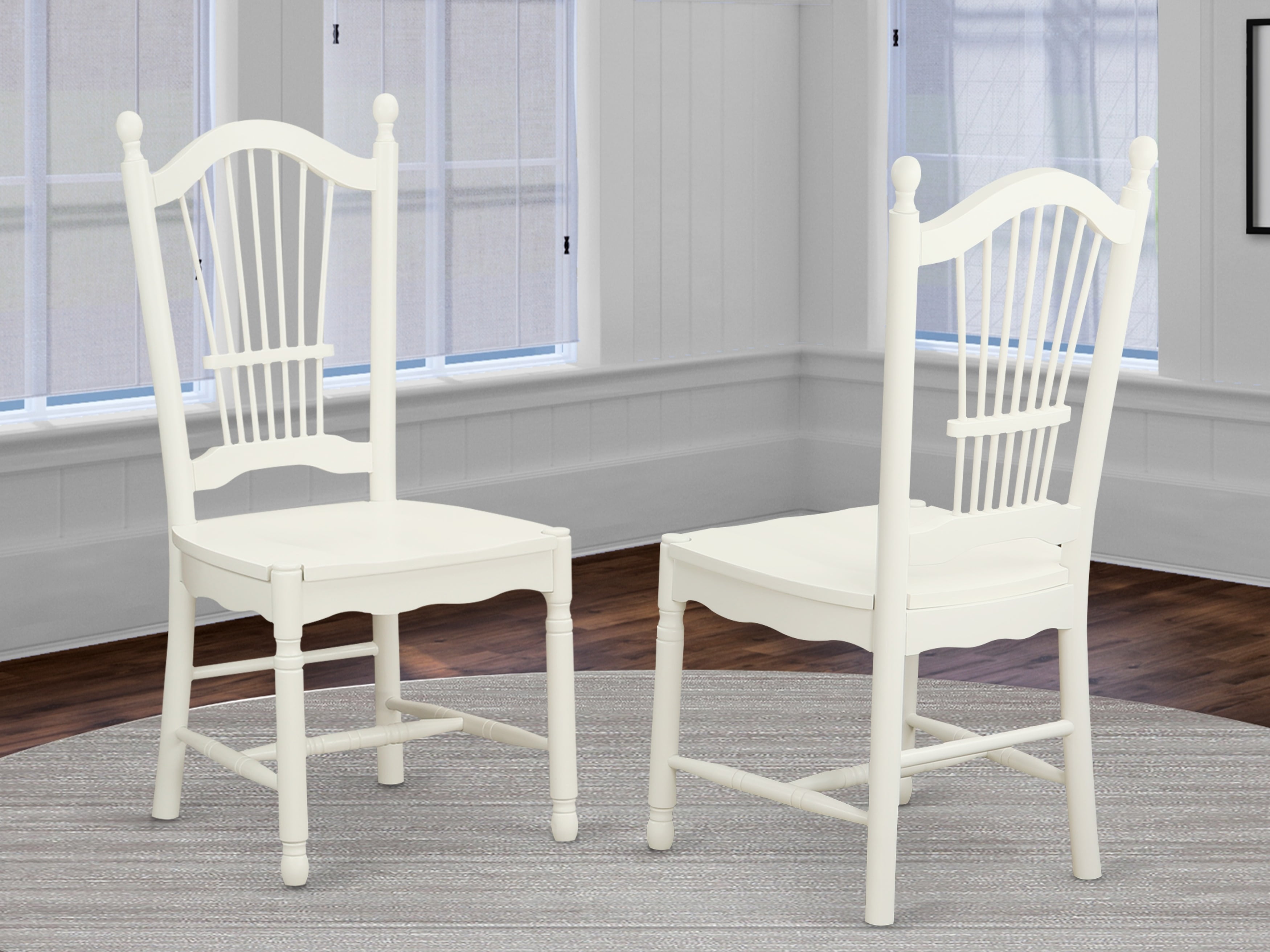 Linen White Dover Dining Chairs with High Slat Wood Seat, Set of 2