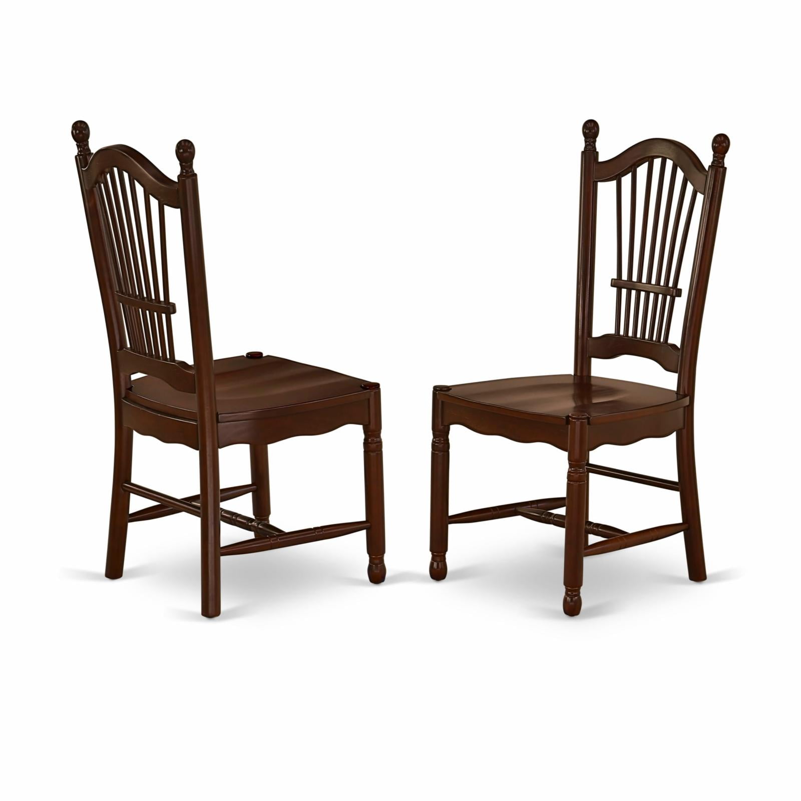 Mahogany High Back Slat Wood Dining Chairs, Set of 2