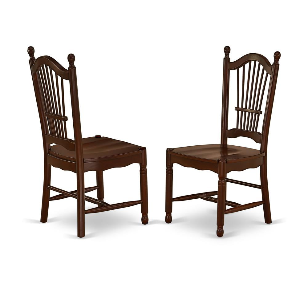 Mahogany High Back Slat Wood Dining Chairs, Set of 2