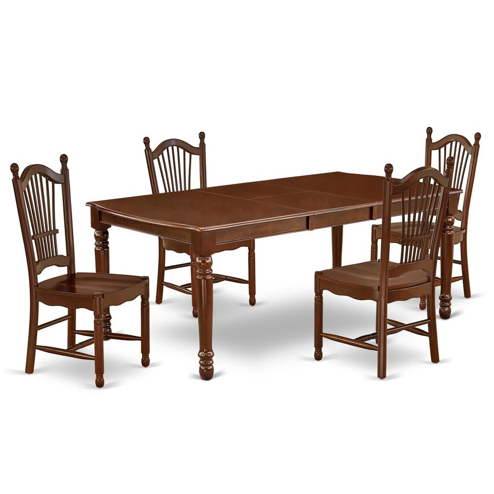 Mahogany 5-Piece Solid Wood Dining Set with Rectangular Table