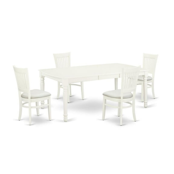 East West Furniture Dover 5-piece Wood Dining Table and Chairs in Linen White