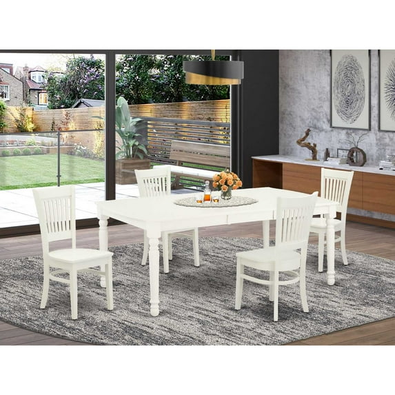 East West Furniture Dover 5-piece Wood Table and Dining Chair Set in Linen White
