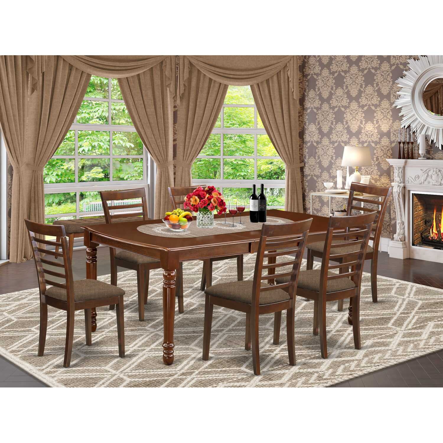 Traditional Mahogany 7-Piece Dining Set with Ladder-Back Chairs