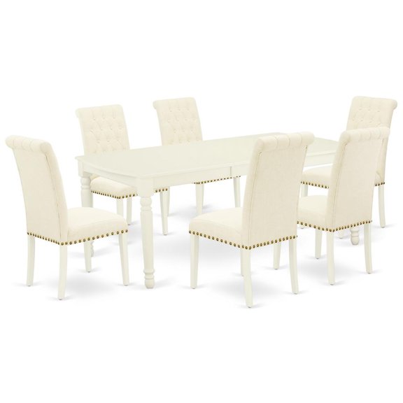 East West Furniture Dover 7-piece Wood Dinette Set in Linen White/Light Beige