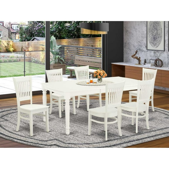 East West Furniture Dover 7-piece Wood Dinette Table Set in Linen White
