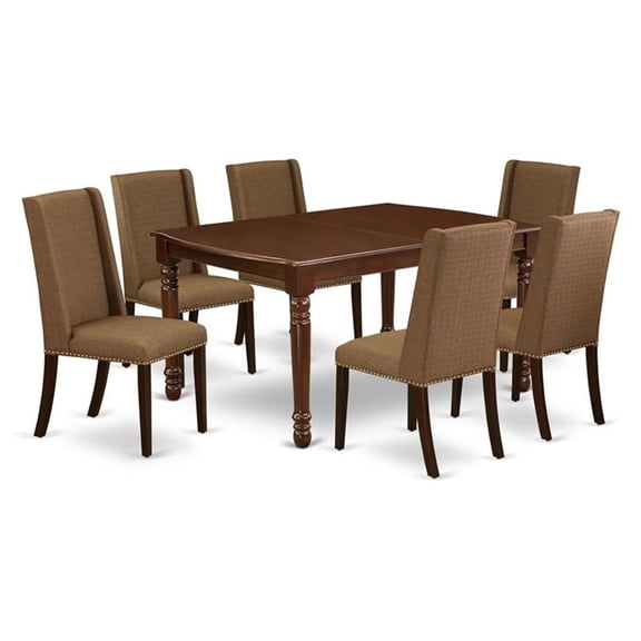 East West Furniture Dover 7-piece Wood Dining Room Set in Mahogany