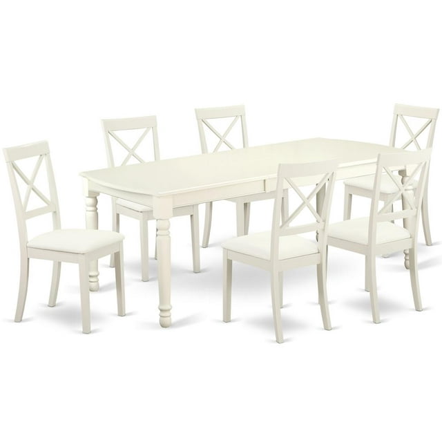 East West Furniture Dover 7-piece Wood Dining Set with Leather Chairs in White
