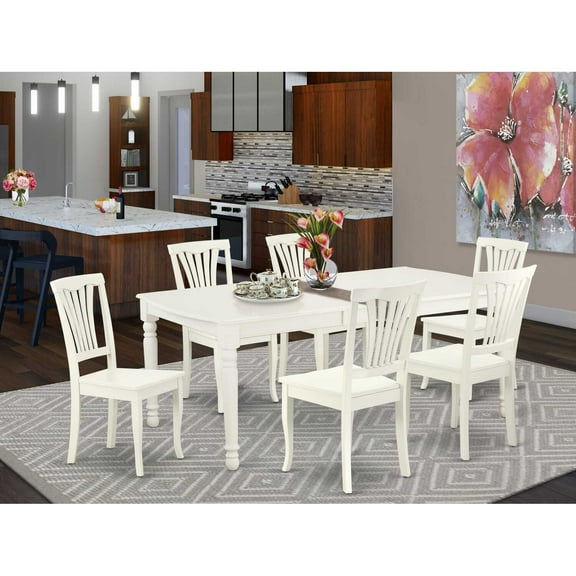 East West Furniture Dover 7-piece Wood Dining Set with Slatted Chairs in White