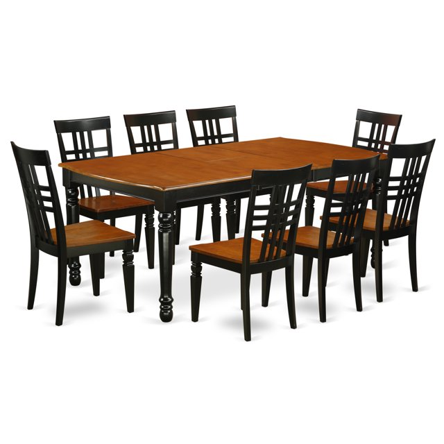 East West Furniture Dover 9Piece Wooden Dining Set in Black/Cherry