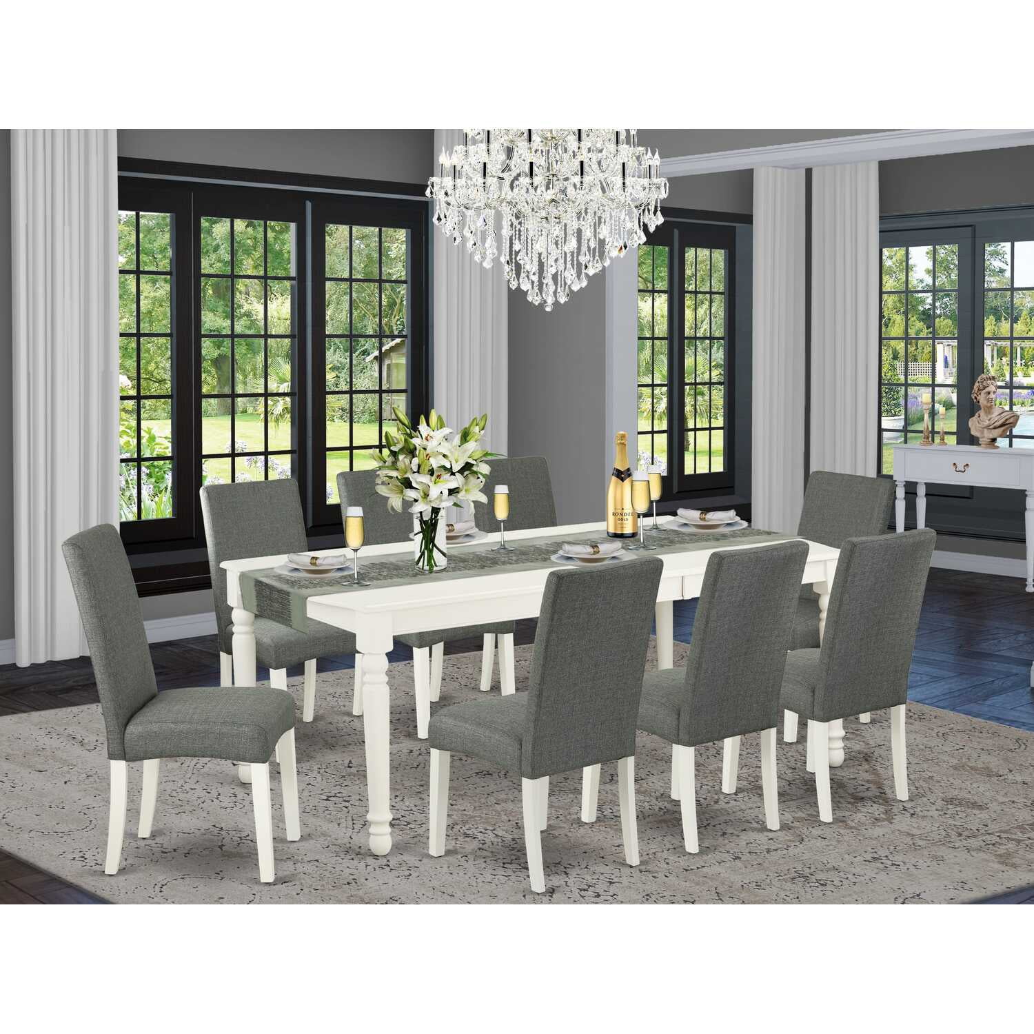 DODR9-LWH-07 9Pc Rectangle 60/78 Inch Dining Table With 18 In Leaf And ...