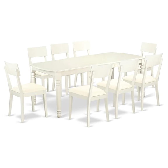 East West Furniture Dover 9-piece Wood Dining Set in Linen White