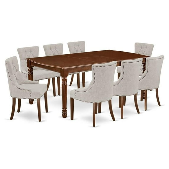 East West Furniture Dover 9-piece Wood Dining Set in Mahogany/Doeskin