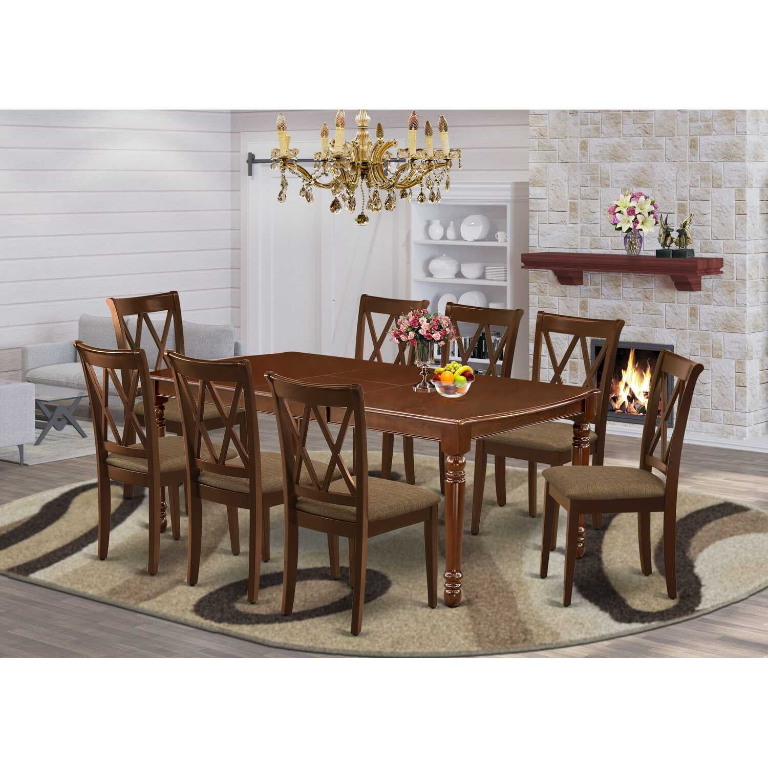 East West Furniture 9-Piece Mahogany Dining Set with Table and