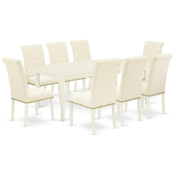 East West Furniture Dover 9-piece Wood Dining Set with Fabric Seat in White