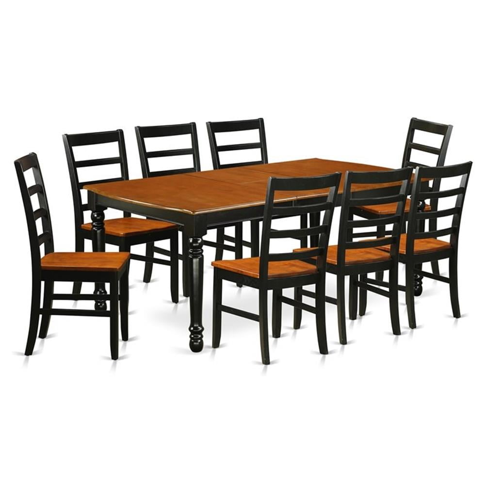 Transitional Dover 9-Piece Black & Cherry Dining Set with Ladder Back Chairs