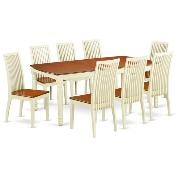 DOIP9-BMK-W 9 PC kitchen tables and chair set with one Dover dining table and 8 kitchen chairs in a Buttermilk and Cherry Finish