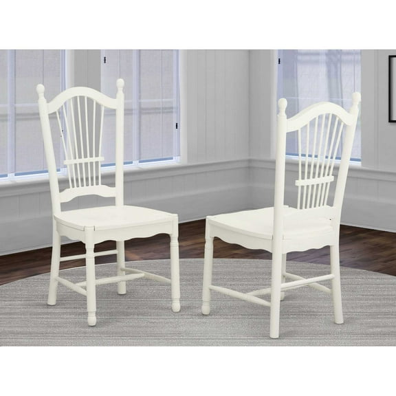 East West Furniture DOC-LWH-W Dover Dining Room Chairs with Wood Seat - Finished in Linen White - Set of 2