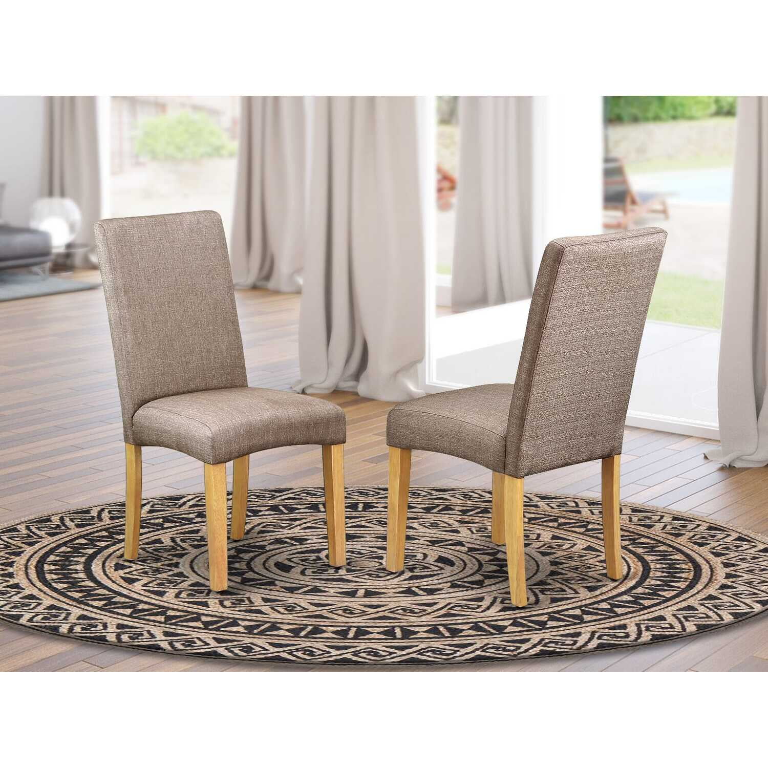 Gray Linen Upholstered Parsons Side Chair Set with Oak Legs
