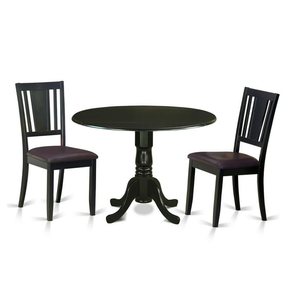 East West Furniture Dublin 3 Piece Drop Leaf Dining Table Set with Buckland Faux Leather Seat Chairs