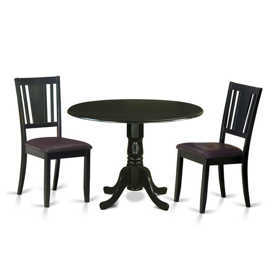 East West Furniture Dublin 3 Piece Drop Leaf Dining Table Set with Buckland Faux Leather Seat Chairs